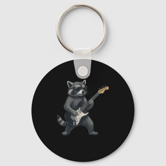 Raccoon spelen gitaar rock en roll cadeau Mannen v Sleutelhanger (Voorkant)