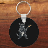 Raccoon spelen gitaar rock en roll cadeau Mannen v Sleutelhanger (Voorkant)