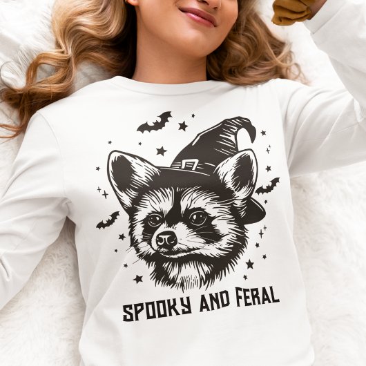 Raccoon Spooky and Feral Halloween witch Tri-Blend Shirt