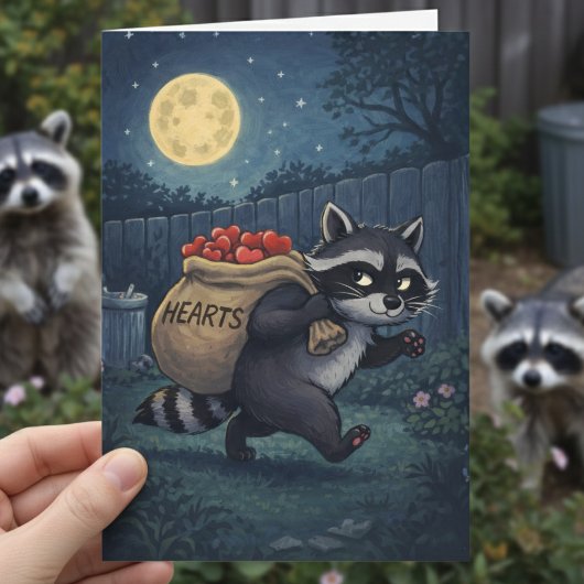 Raccoon Stealing Hearts sweet valentines Feestdagen Kaart