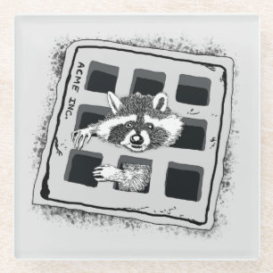 Raccoon Stuck in Grate Illustratie Glazen Onderzetter