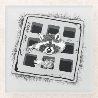 Raccoon Stuck in Grate Illustratie Glazen Onderzetter