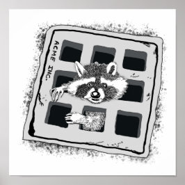Raccoon Stuck in Grate Illustratie Poster