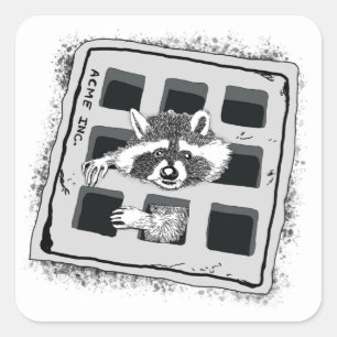 Raccoon Stuck in Grate Illustratie Vierkante Sticker