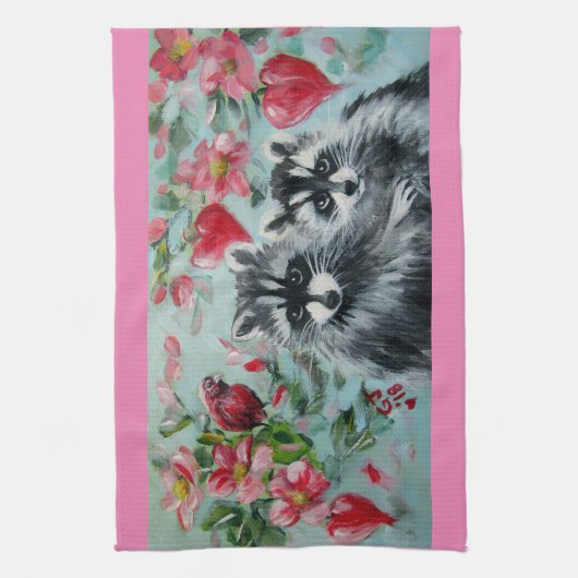 Raccoon Sweethearts Kitchen Towels Theedoek (Verticaal)