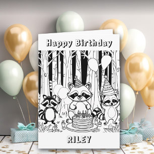 Raccoon Thema Happy Birthday gepersonaliseerd Kaart