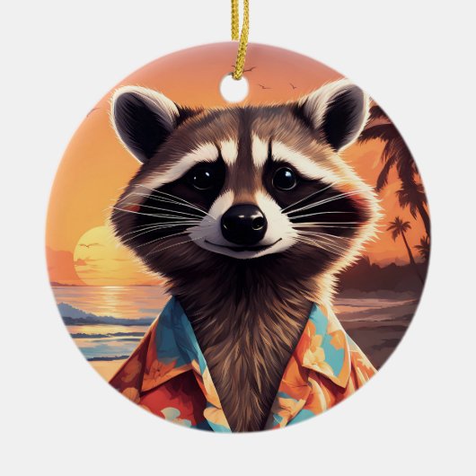 Raccoon Vakantie Keramisch Ornament (Voorkant)