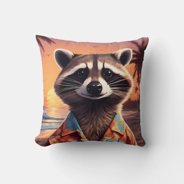 Raccoon Vakantie Kussen (Voorkant)