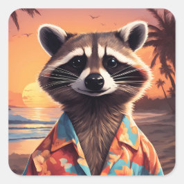 Raccoon Vakantie Vierkante Sticker