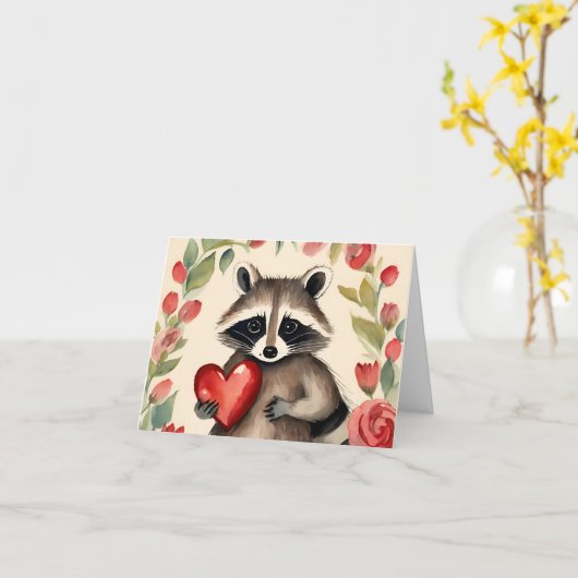 Raccoon Valentijn Kaart (Gele Bloem)