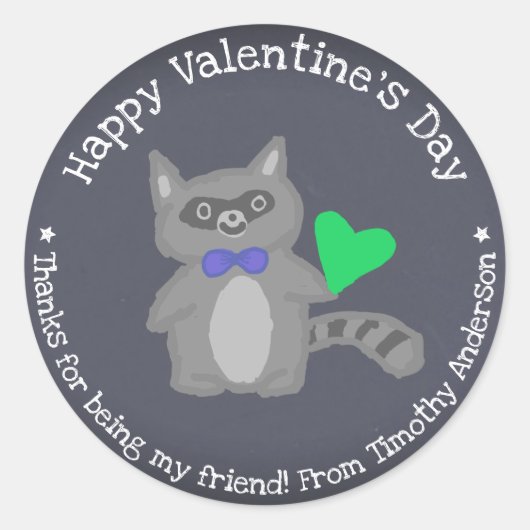 Raccoon Valentijnsdag Schattige Kind Ronde Sticker (Voorkant)