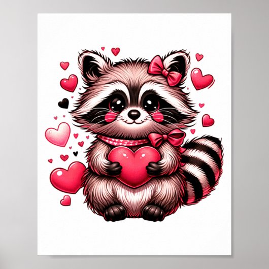 Raccoon Valentine Hearts Poster (Voorkant)