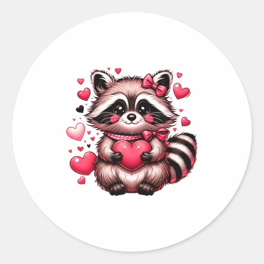 Raccoon Valentine Hearts Ronde Sticker (Voorkant)