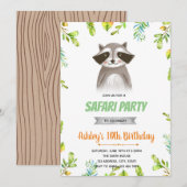 Raccoon verjaardagsfeest kaart (Voorkant / Achterkant)