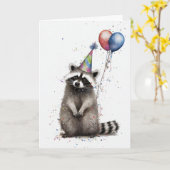 Raccoon verjaardagsfeest Wenskaart Kaart (Gele Bloem)