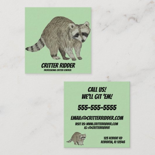 Raccoon Vierkante Visitekaartje (Voorkant / Achterkant)