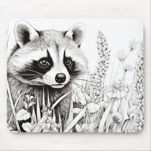 Raccoon Vreedzame Natuur Prairie Schets Tekenkunst Muismat