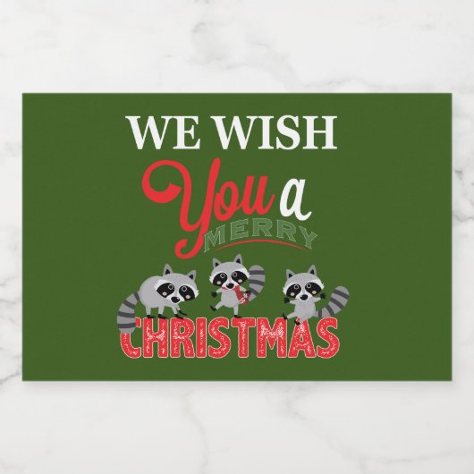 Raccoon Vrolijk Kerstfeest Sparkling Wijnetiket (Enkel label)