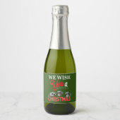 Raccoon Vrolijk Kerstfeest Sparkling Wijnetiket (Voorkant)