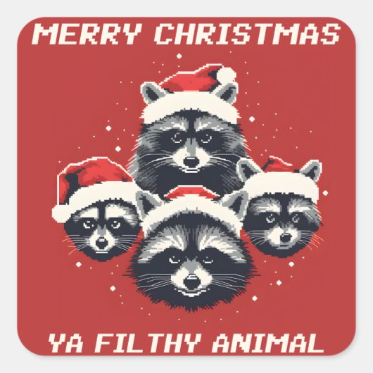 Raccoon Vrolijk Kerstmis ya smerig dier Vierkante Sticker (Voorkant)