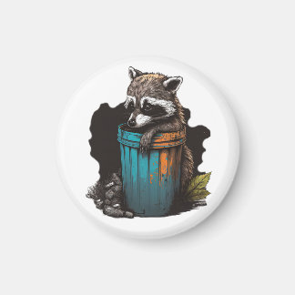 Raccoon vuilnis panda met zijn vuilnisbak magneet