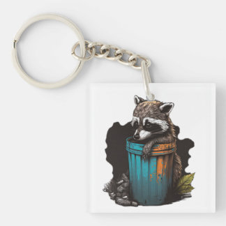 Raccoon vuilnis panda met zijn vuilnisbak sleutelhanger