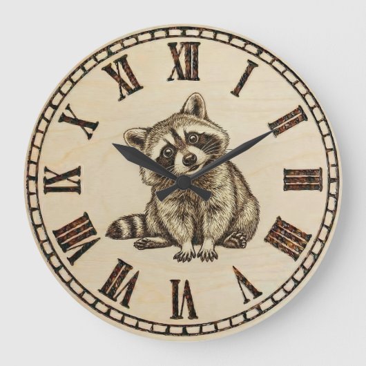 Raccoon Wall Clock Grote Klok (Voorkant)