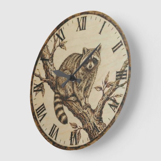 Raccoon Wall Clock - Rustic Cabin Decor Grote Klok (Hoek)