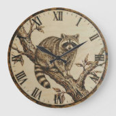 Raccoon Wall Clock - Rustic Cabin Decor Grote Klok (Voorkant)