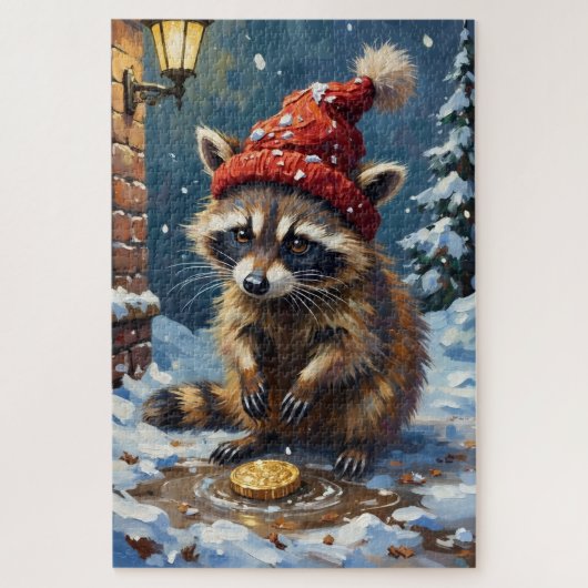 Raccoon Washing Stolen Christmas Gold Hat Legpuzzel (Verticaal)
