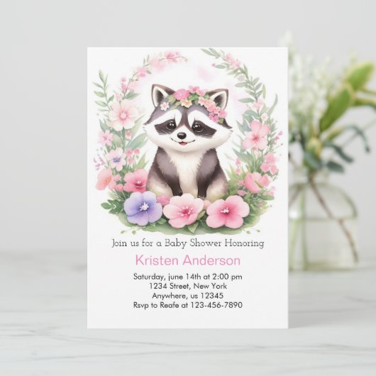 Raccoon Waterverf Wonderland Meisje Baby shower Kaart (Staand voorkant)