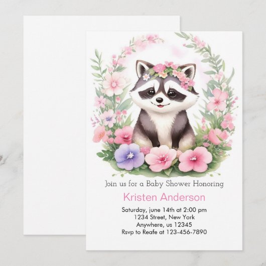 Raccoon Waterverf Wonderland Meisje Baby shower Kaart (Voorkant / Achterkant)