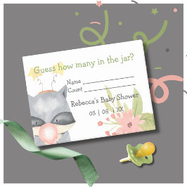 Raccoon weet hoeveel er in het Baby shower Jar zij Post-it® Notes