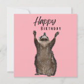 Raccoon Whimsy: Roze Happy Birthday Kaart (Voorkant)