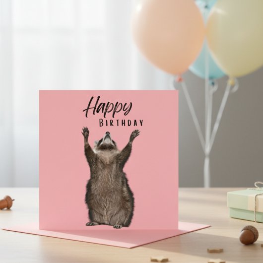 Raccoon Whimsy: Roze Happy Birthday Kaart