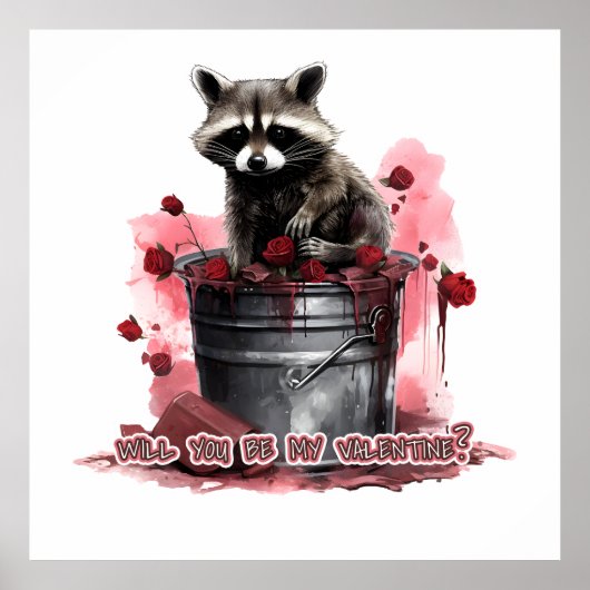 Raccoon Wil je mijn Valentijn zijn? Poster (Voorkant)