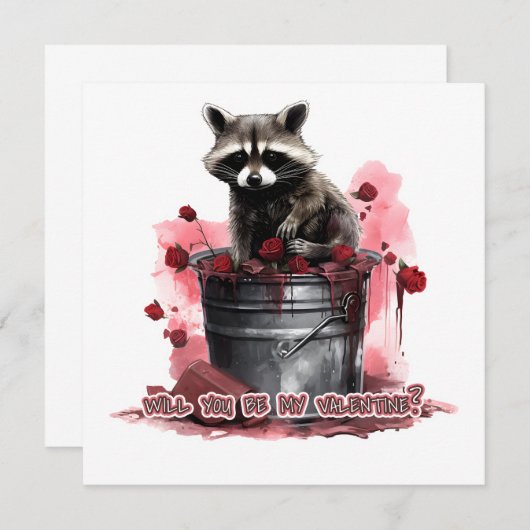 Raccoon Wil je mijn Valentijn zijn? Save The Date (Voorkant / Achterkant)