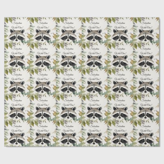 Raccoon Wild One Woodland Animal Birthday Cadeaupapier (Vlak)