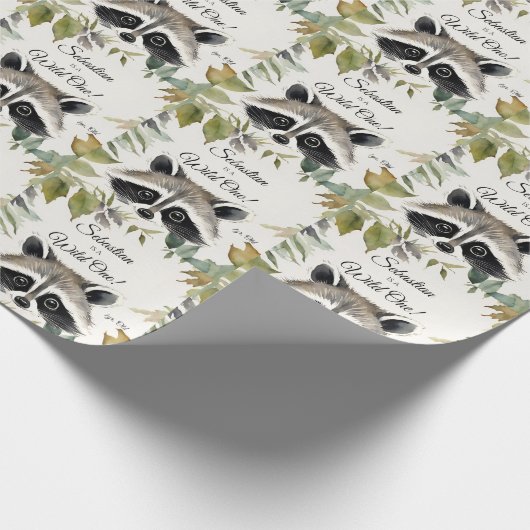 Raccoon Wild One Woodland Animal Birthday Cadeaupapier (Hoek)