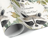 Raccoon Wild One Woodland Animal Birthday Cadeaupapier (Rol Hoek)