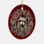Raccoon Wildlife houdt van Kerstmis met rood Keramisch Ornament (Rechts)