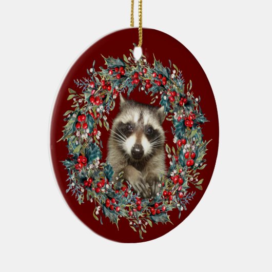 Raccoon Wildlife houdt van Kerstmis met rood Keramisch Ornament (Rechts)