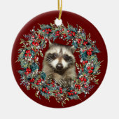 Raccoon Wildlife houdt van Kerstmis met rood Keramisch Ornament (Voorkant)