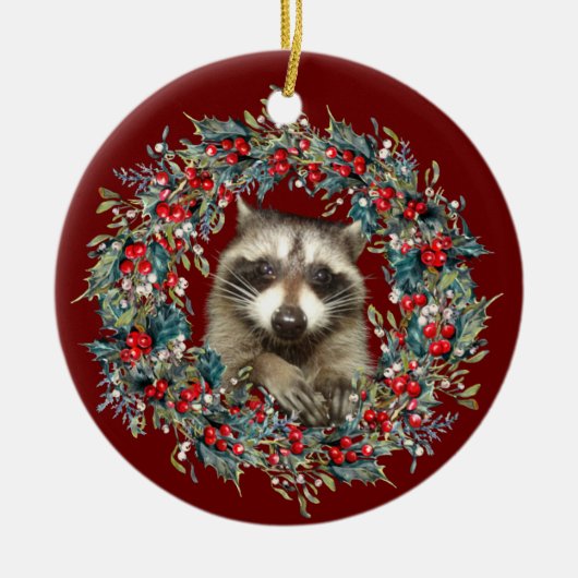 Raccoon Wildlife houdt van Kerstmis met rood Keramisch Ornament (Voorkant)