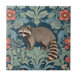 Raccoon William Morris stijl Links Facing Floral Tegeltje
