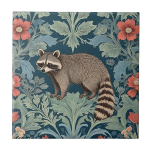 Raccoon William Morris stijl Links Facing Floral Tegeltje