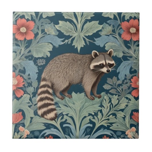 Raccoon William Morris stijl Rechts geconfronteerd Tegeltje (Voorkant)