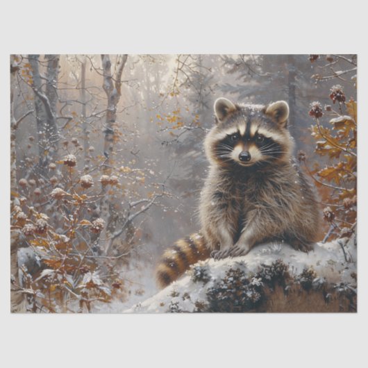 Raccoon Winter Landschap Schilderen Decoupage Tissuepapier (Voorkant)
