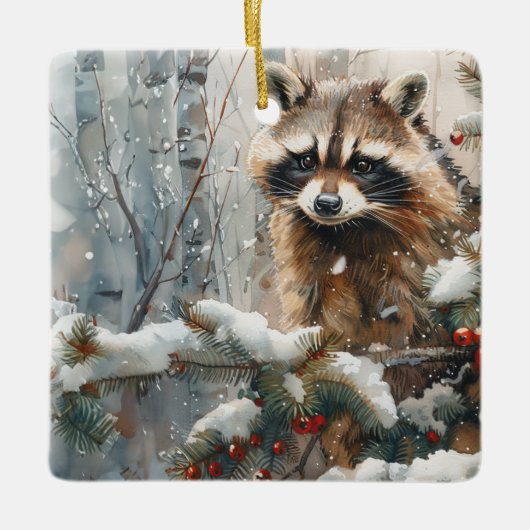 Raccoon Winter Scene - Wildlife Ornament (Voorkant)