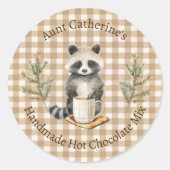 Raccoon with Mug Brown Gingham Hot Cocoa Mix Label (Voorkant)